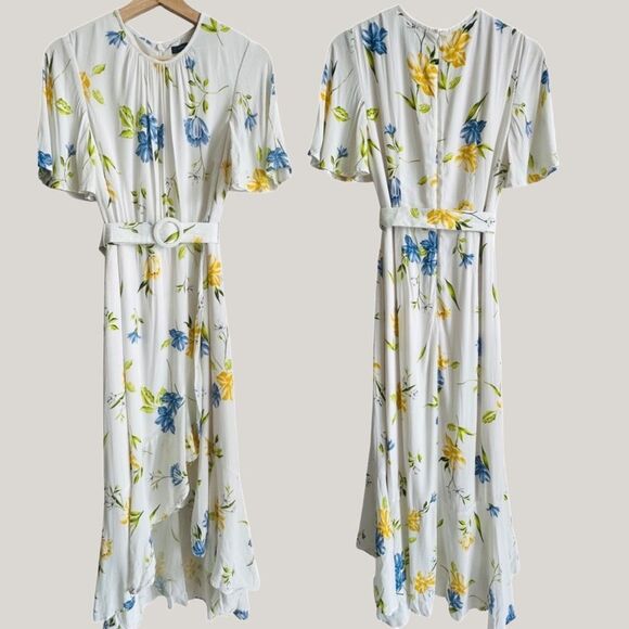French Connection Cream Floral Belted High-Low Dress Size 6 NWOT - Picture 12 of 13